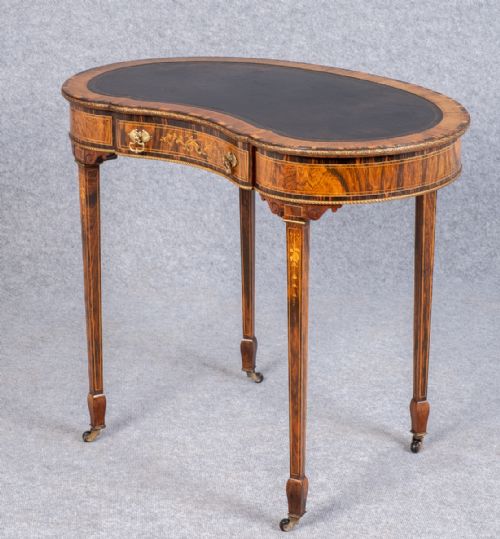 FINE ROSEWOOD INLAID KIDNEY SHAPED WRITING TABLE - ADDITIONAL PHOTO 11