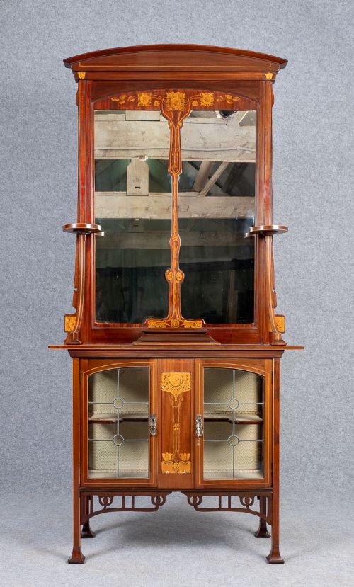 Stunning Art Nouveau Mahogany & Inlaid Hall or Display Cabinet