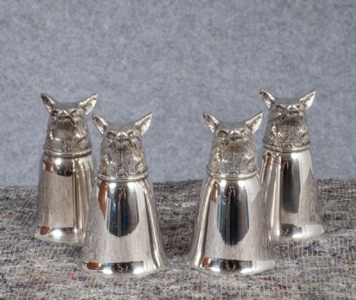 Set of 4 Large Fox Head Stirrup Cups