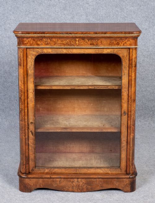 Good Quality Burr Walnut & Inlaid Side Cabinet/ Bookcase