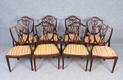 Set of 8 (6 + 2) Hepplewhite Mahogany Dining Chairs