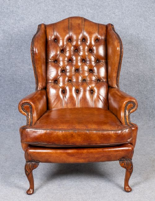 Antique Leather Wing Back Armchair