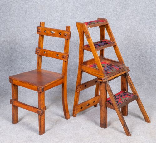 Pair Metamorphic  Oak Library Chair Steps