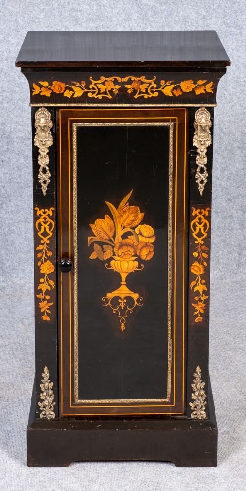 Marquetry Inlaid Pedestal Side Cabinet