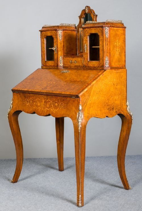 Victorian Walnut and Inlaid Bureau De Dame