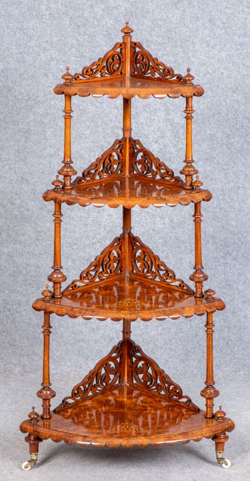 Superior Burr Walnut & Inlaid Corner Whatnot