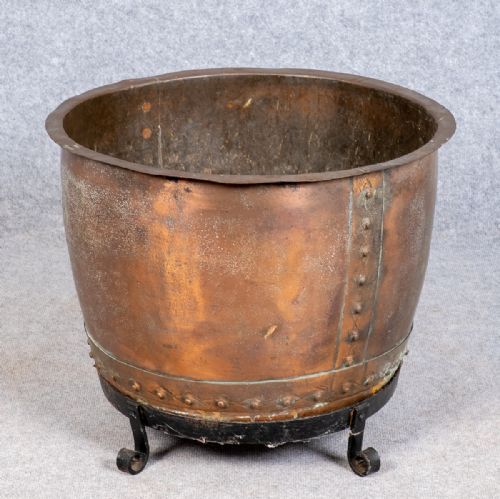 Antique Copper Cauldron Log Bin