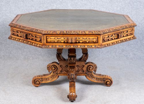 Good "Green Man" Carved Oak Drum Table
