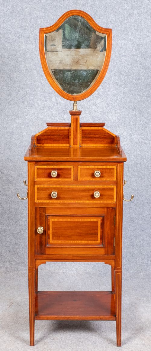 Edwardian Inlaid Mahogany Shaving Stand, Dressing Chest.