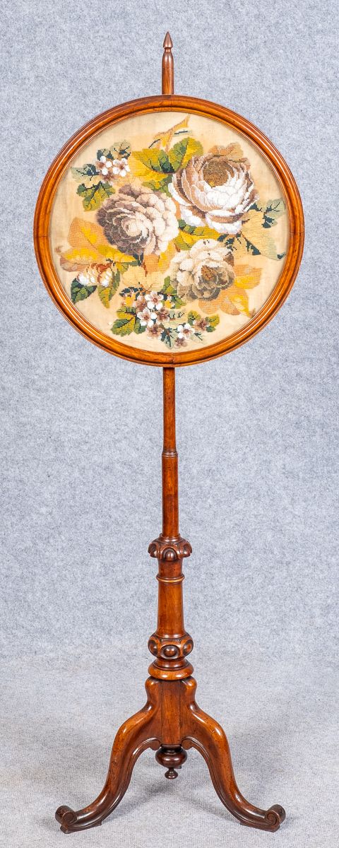 Victorian Walnut & Tapestry Pole Screen
