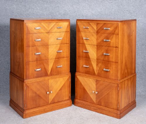 Stunning Pair of Art Deco Tallboy Chests of Drawers