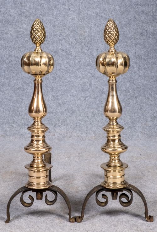 Good Pair of Polished Brass Andirons Fire Dogs