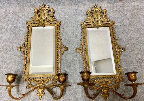 Pair of Cast Brass Girandoles Mirrors