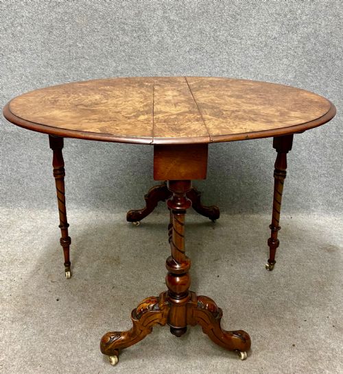 ATTRACTIVE GOOD QUALITY VICTORIAN BURR WALNUT DROP LEAF TABLE - ADDITIONAL PHOTO 3