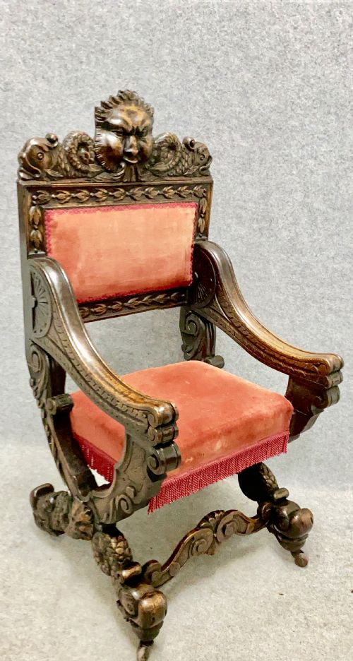 Victorian "Green Man" Carved Oak Throne Chair
