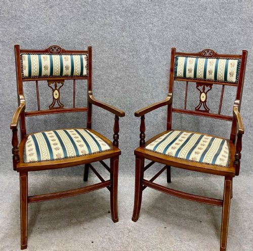 Pair Edwardian Inlaid Armchairs