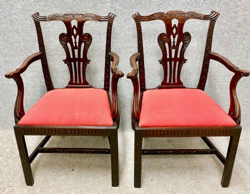 Pair of Antique Chippendale Style Mahogany Armchairs