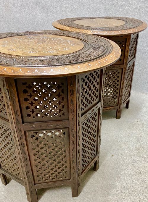 Unusual Pair of Hoshiapur Silver Wire Inlaid Tables