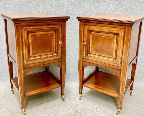 Good Pair of Edwardian Inlaid Bedside Cabinets