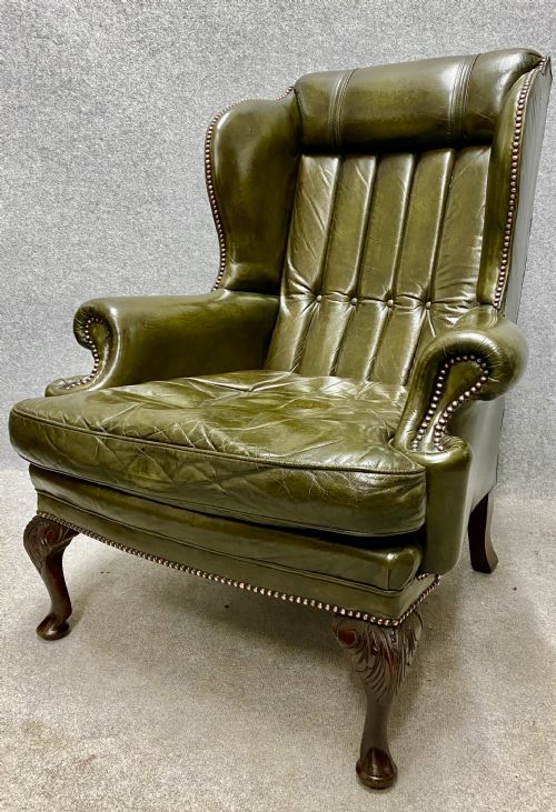 George I Style Leather Winged Armchair