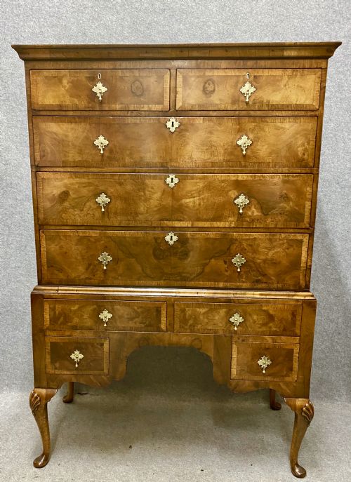 Queen Anne Style Walnut Chest on Stand Tall Boy