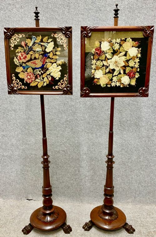 Pair of Early Victorian Mahogany Pole Screens