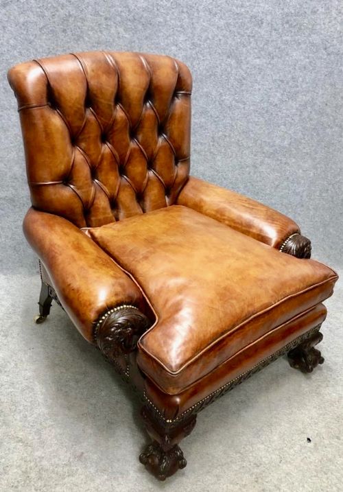 Fine Chippendale Style Leather Armchair