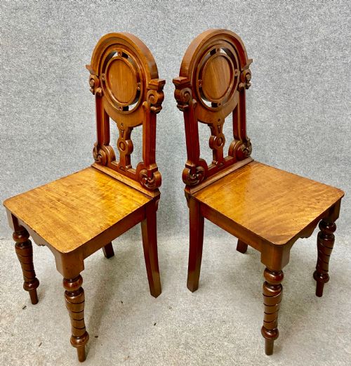 Pair Victorian Period Mahogany Hall Chairs