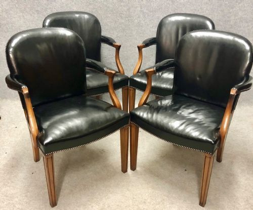 Set of 4 of Mahogany and Leather Library or Desk Chairs