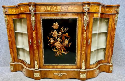 Fine Victorian Walnut and Marquetry Credenza Side Cabinet