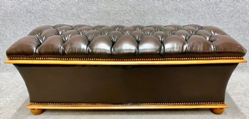 Antique Satin Birch and Leather Ottoman