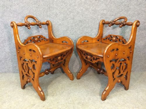 Pair of Oak Hall Seats by Richard Bridgens