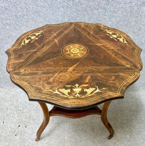 Rosewood and Inlaid Drop Leaf Occasional Table