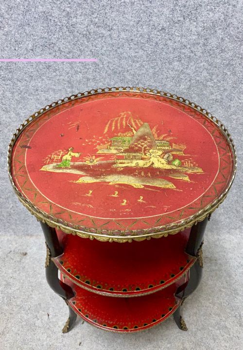 3 Tier Chinoiserie Red Lacquered Occasional Table