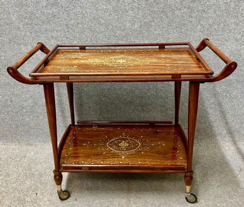 Anglo-indian Teak & Brass Inlaid Drinks Trolley