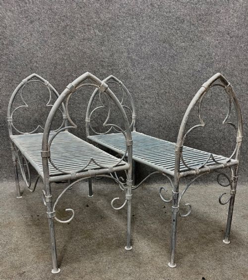 Pair of Gothic & Strap Work Garden Seats