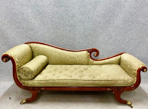 Regency Rosewood and Brass Inlaid Chaise Longue