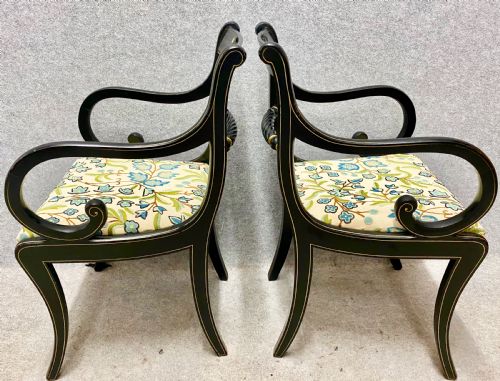 PAIR OF REGENCY STYLE EBONISED GILDED ARMCHAIRS - ADDITIONAL PHOTO 2
