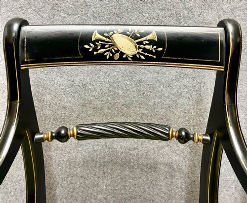 PAIR OF REGENCY STYLE EBONISED GILDED ARMCHAIRS - ADDITIONAL PHOTO 4