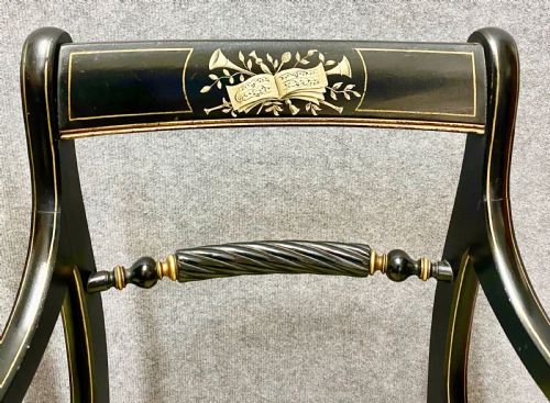 SET OF 4 REGENCY STYLE EBONISED DECORATED ELBOW CHAIRS - ADDITIONAL PHOTO 3