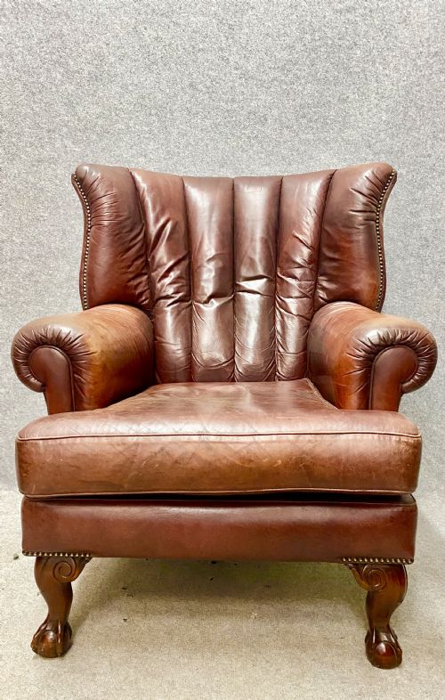 Old Leather Barrel Back Armchair