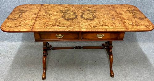 Good Queen Anne Style Burr Walnut Drop Leaf Sofa Table