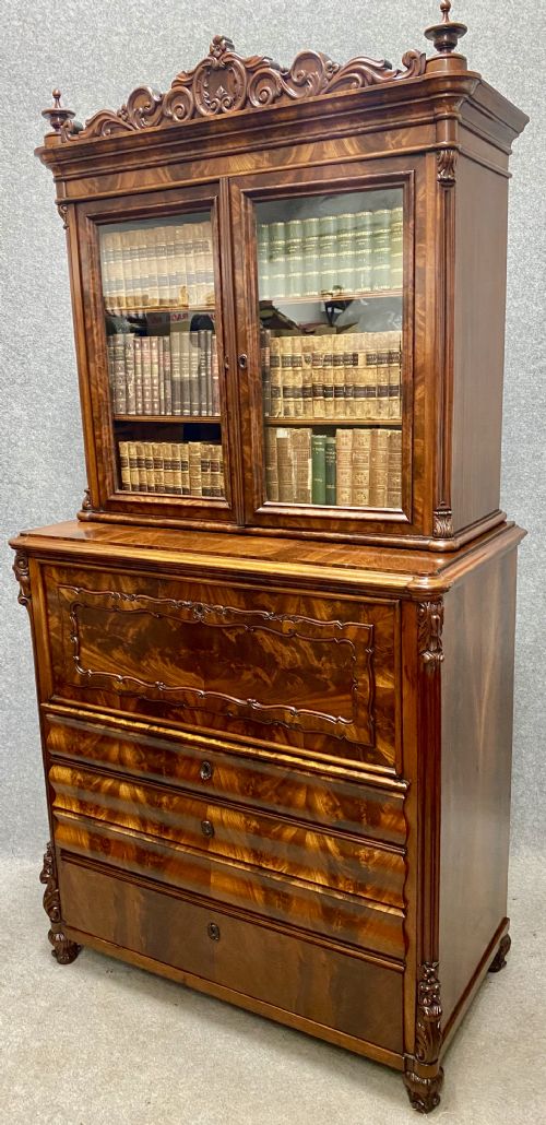 Superb Antique Biedermeier Mahogany Secretaire Bookcase
