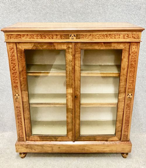 Antique Walnut and Inlaid 2 Door Bookcase