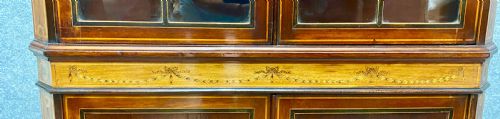 SHERATON REVIVAL MAHOGANY SATINWOOD INLAID CORNER CABINET - ADDITIONAL PHOTO 7
