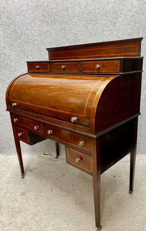 Edwardian Inlaid Cylinder Desk