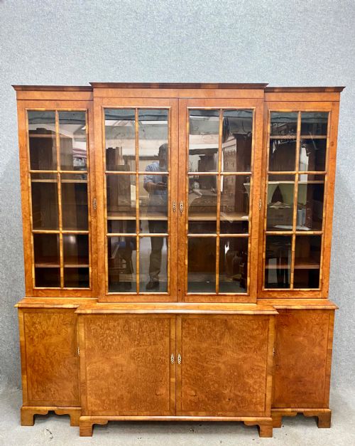 Burr Walnut Breakfront Bookcase