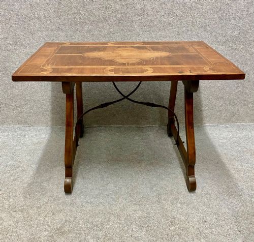 19th.c Spanish Inlaid Table with Iron Supports