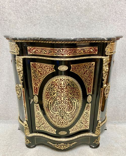 Serpentine Brass Inlaid & Marble Topped Side Cabinet