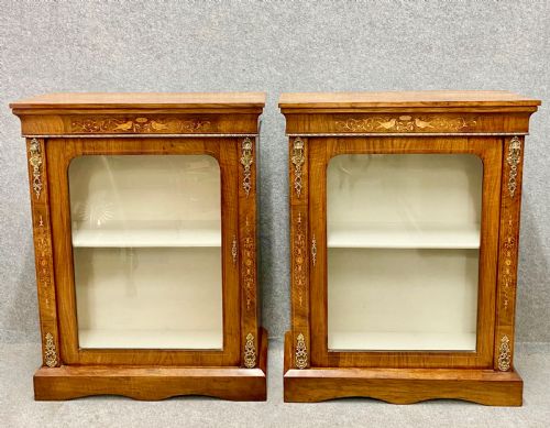 Antique Pair of Walnut & Inlaid Pier Cabinets